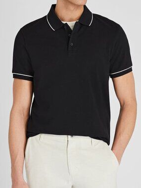 Club Monaco Men's Tipped Collar Black and White Cotton Knit Polo Size Large EUC